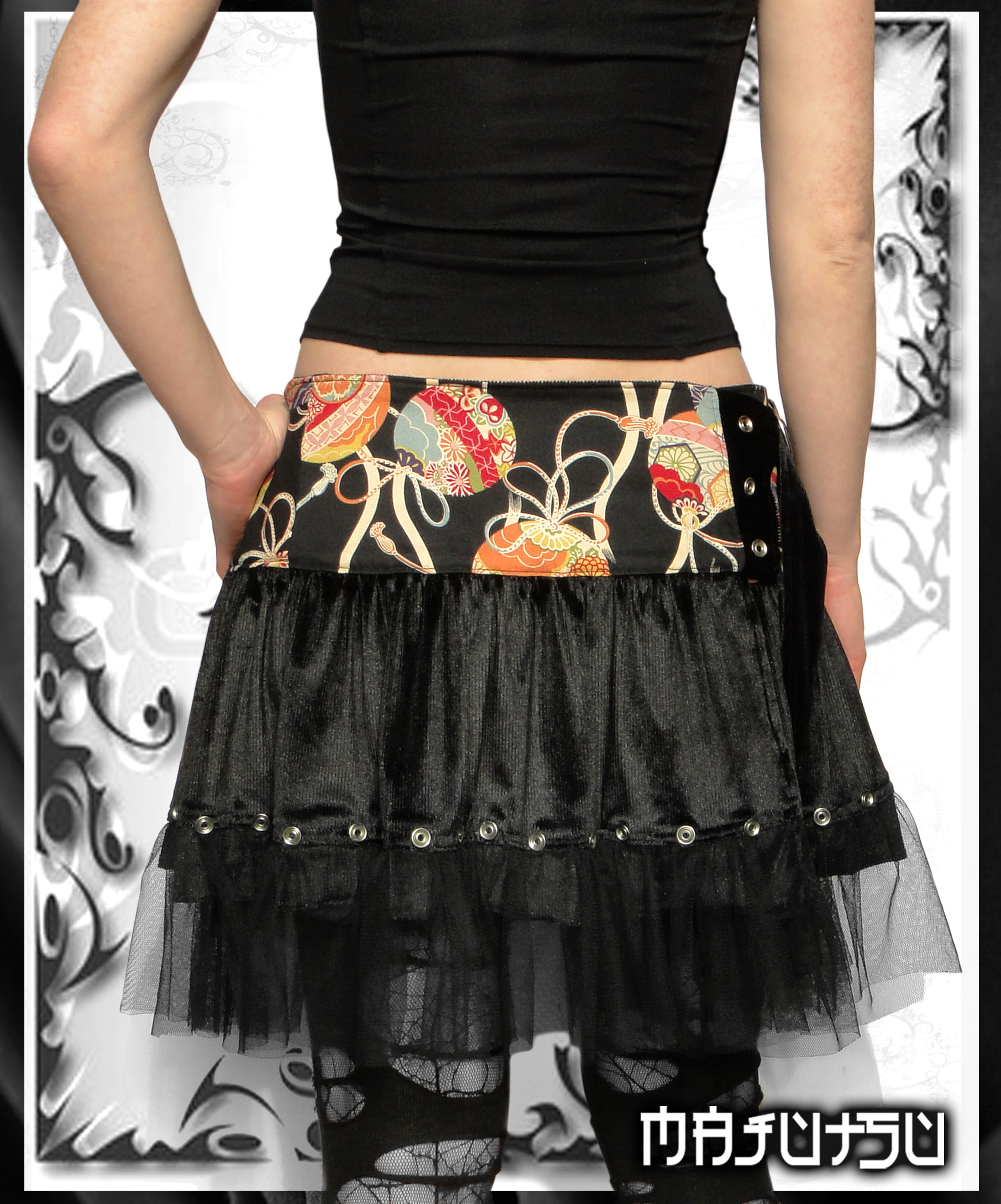 Japan Mini Wrap Skirt Lolita Black Velvet_Skirts_2.jpg